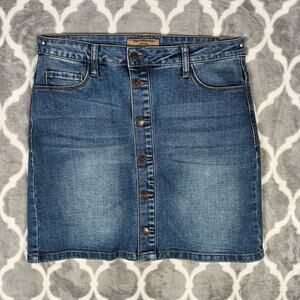 Best Mountain Denim Skirt Women Size L Blue Button Front Western Cowgirl Ranch